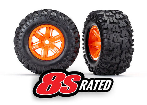 TRA7772T Tires/Wheels Assembled/Glued X-Maxx 8S Rated (2) orange
